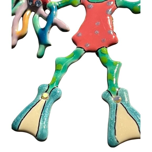 Carrete By Ganz Frog & Octopus Scuba Diving Rhinestone Brooch Pin Kids Girls - Picture 7 of 9
